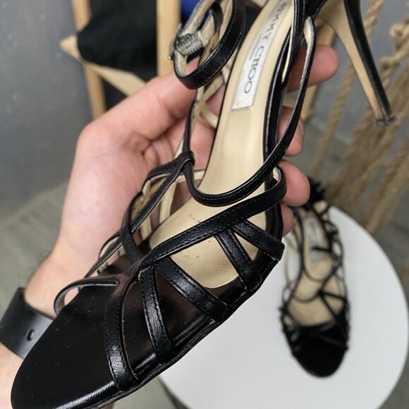 Jimmy Choo Open Toe Ankle Heels Womens Black - Picture 8 of 16